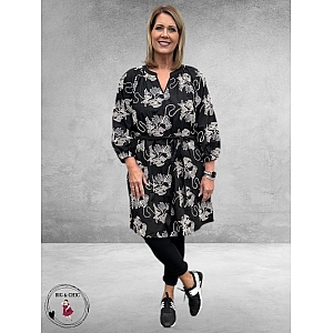 Kaffe Curve Jurk Kimmi Zwart/Ecru Borduursel